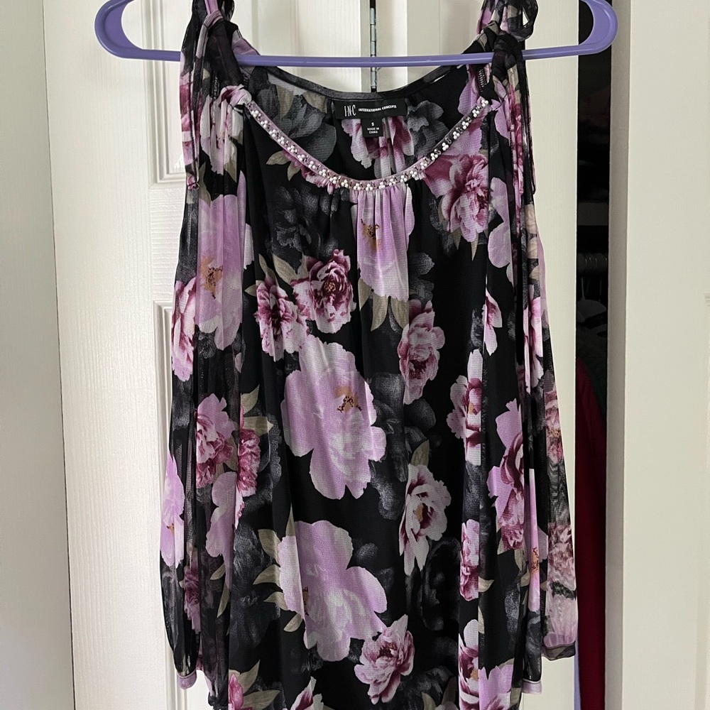 INC International Concepts Black and Pink Floral Blouse